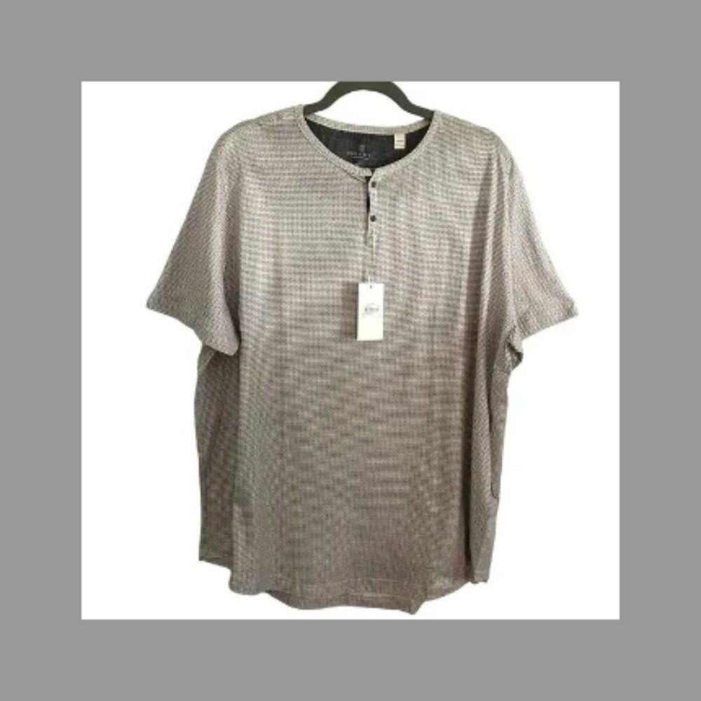 NWT Con.Struct Men's Short Sleeve Taupe Printed Henley Shirt Size: 3XL